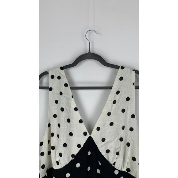 ASOS Linen V Neck Polka Dot Maxi Slip Sundress Women Plus 16 Tall New Mono Spot - Picture 7 of 11